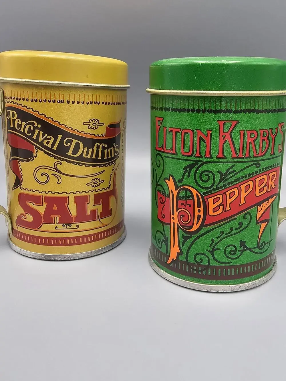 Vintage Percival Duffin's Salt and Elton Kirby's Pepper Shakers - Metal Canister